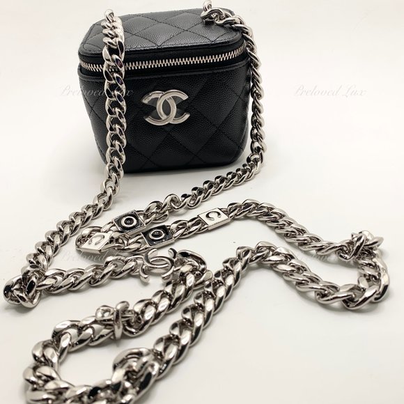 Authentic CHANEL Caviar Black Mini Vanity Case Coco Thick Chain Bag SHW - Picture 3 of 14